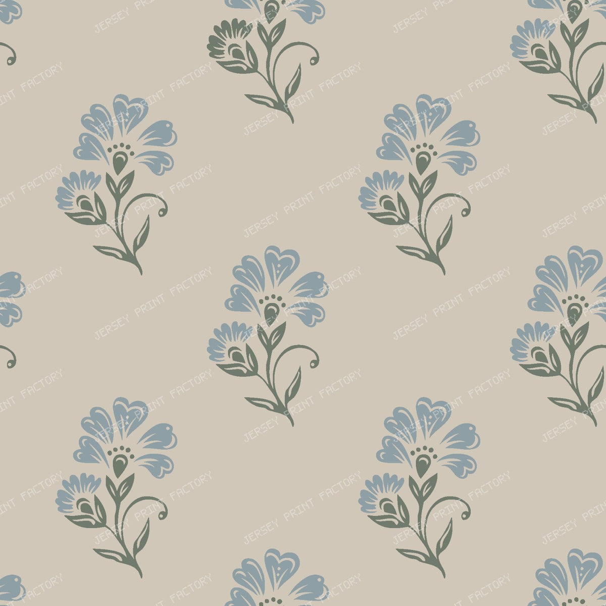 Beatrice 3 Colour Block Print Floral Beige Blue & Green