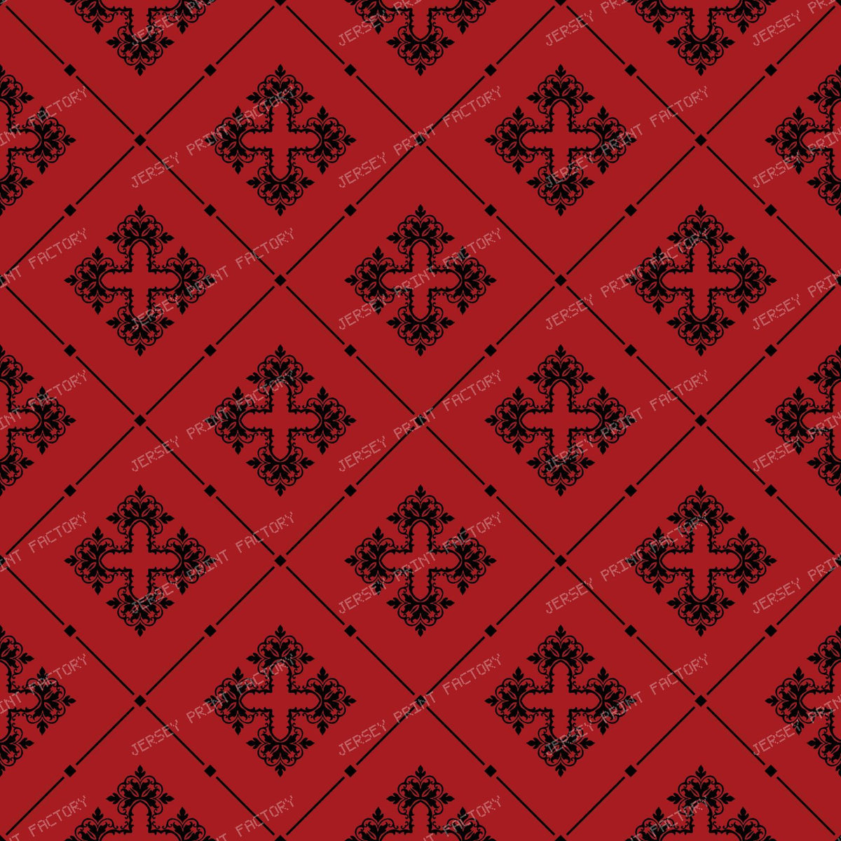 Black And White Damask, French Damask, Baroque Pattern — Red 3