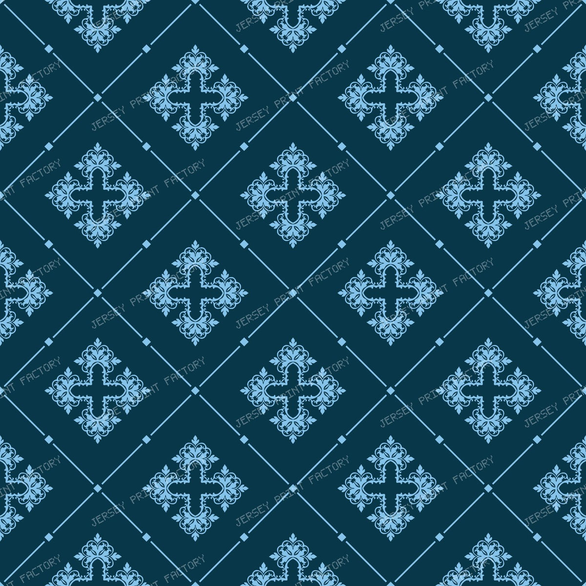 Black And White Damask, French Damask, Baroque Pattern — Navy Blue 5