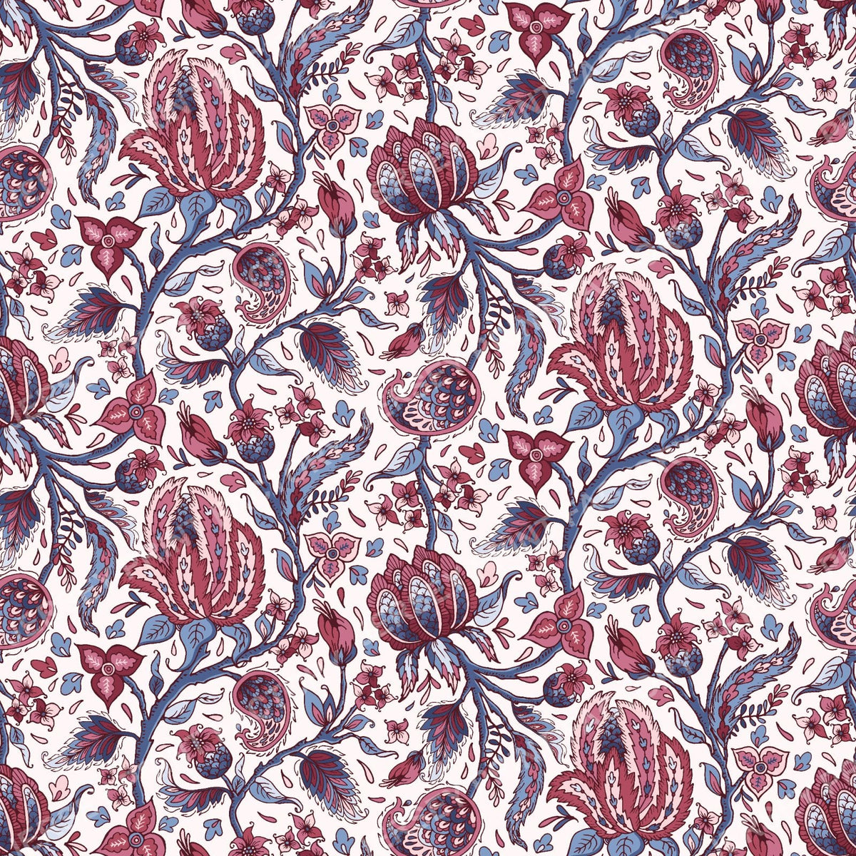 Indian Trailing Floral - Blue and Pink