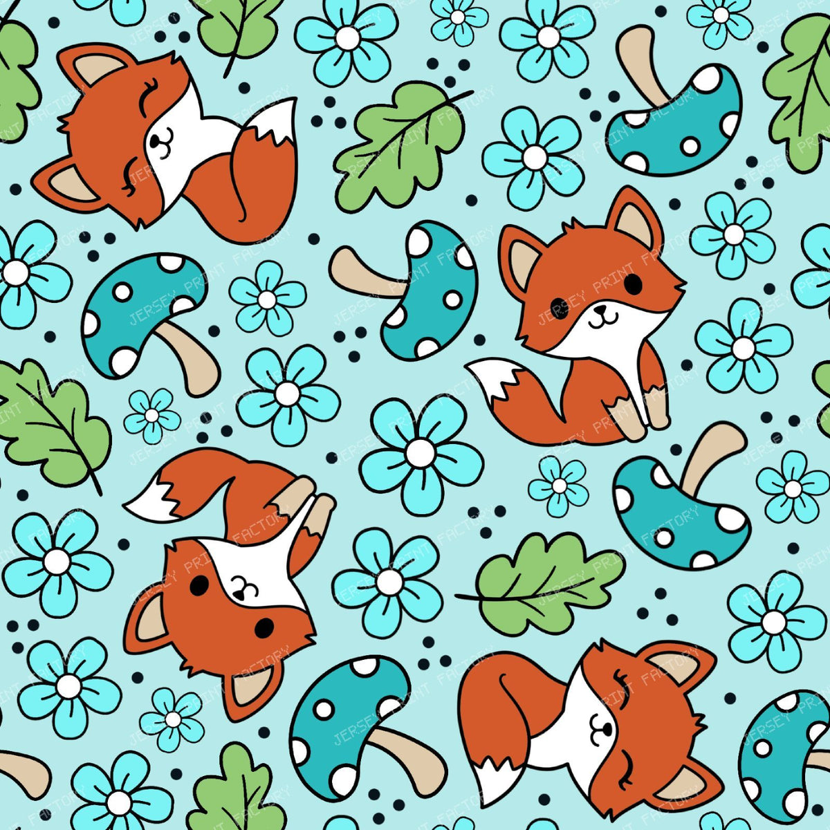Cute Fall Fox Friends in Aqua Blue