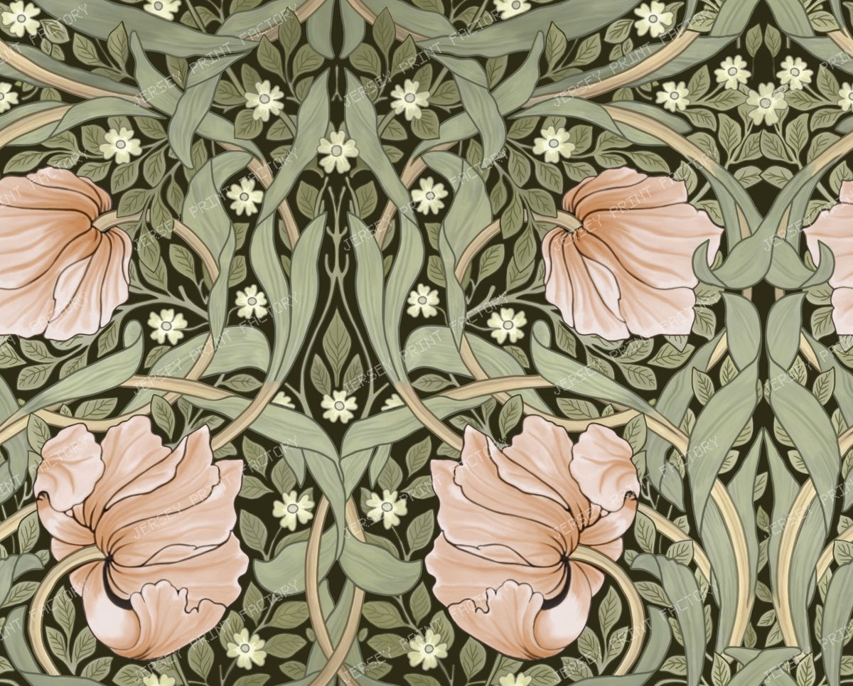William Morris Pimpernel green — orange grey olive