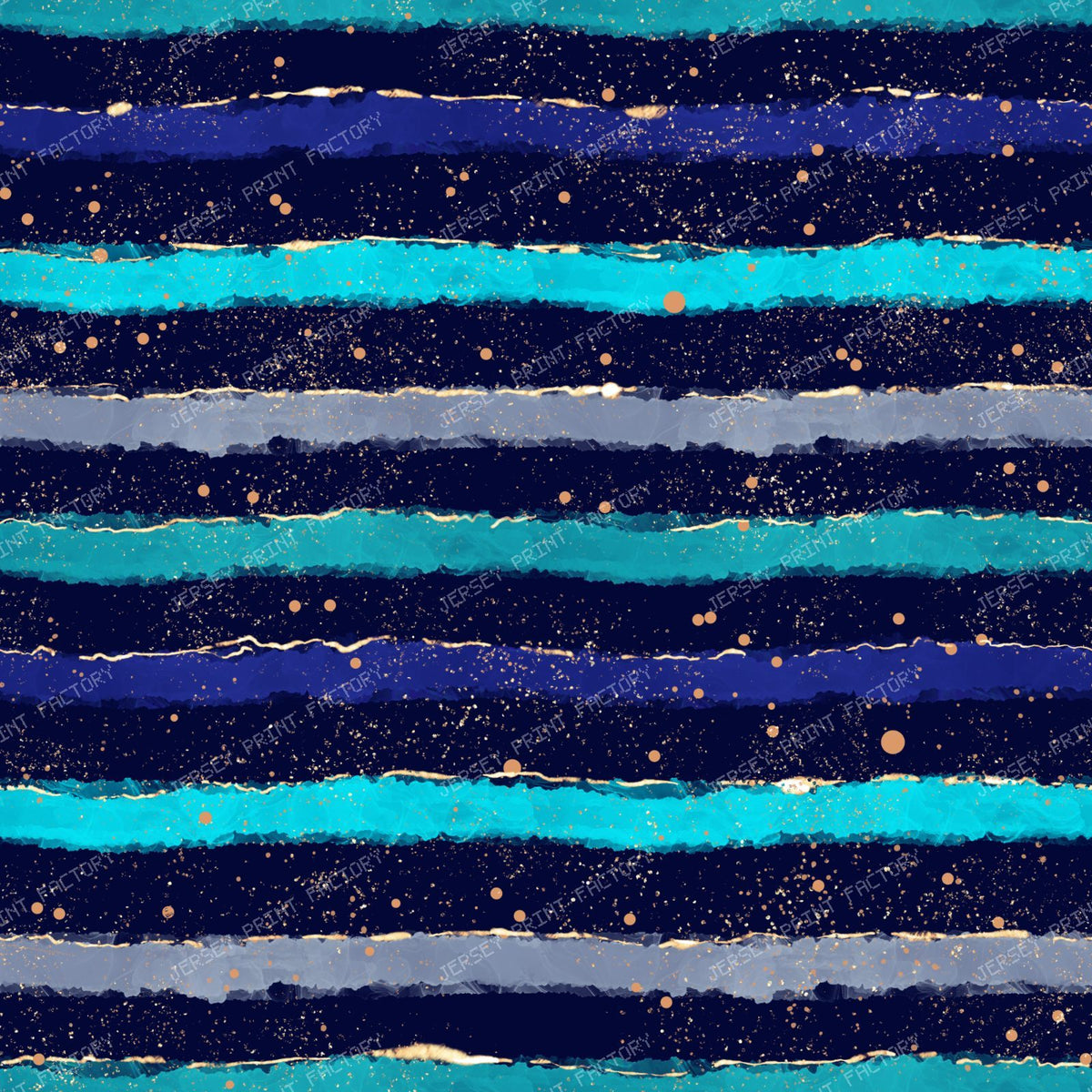 Deep Ocean Stripes Watercolor Brushstroke Waves with Gold Speckles