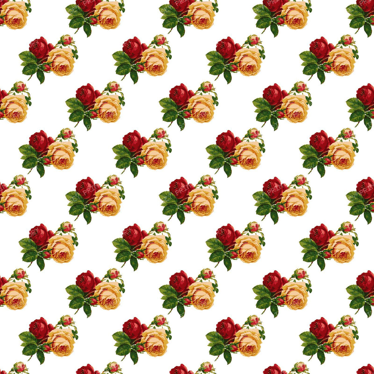 Red Roses, Yellow Roses, Floral Pattern, Leaves, Boho