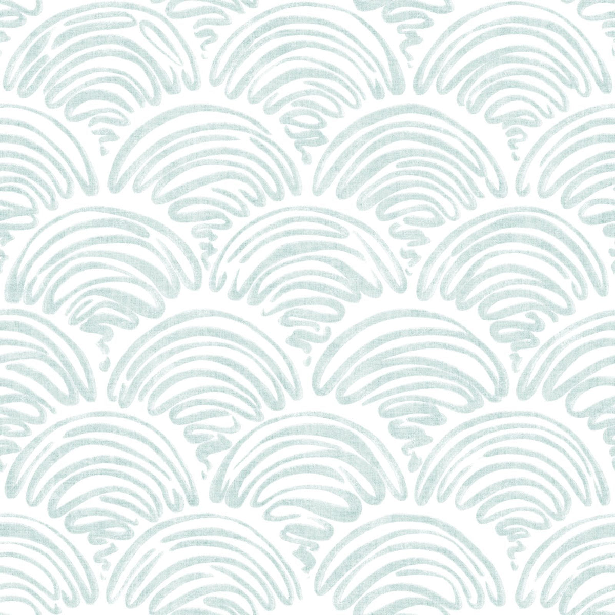 freehand scallop seaglass green on white