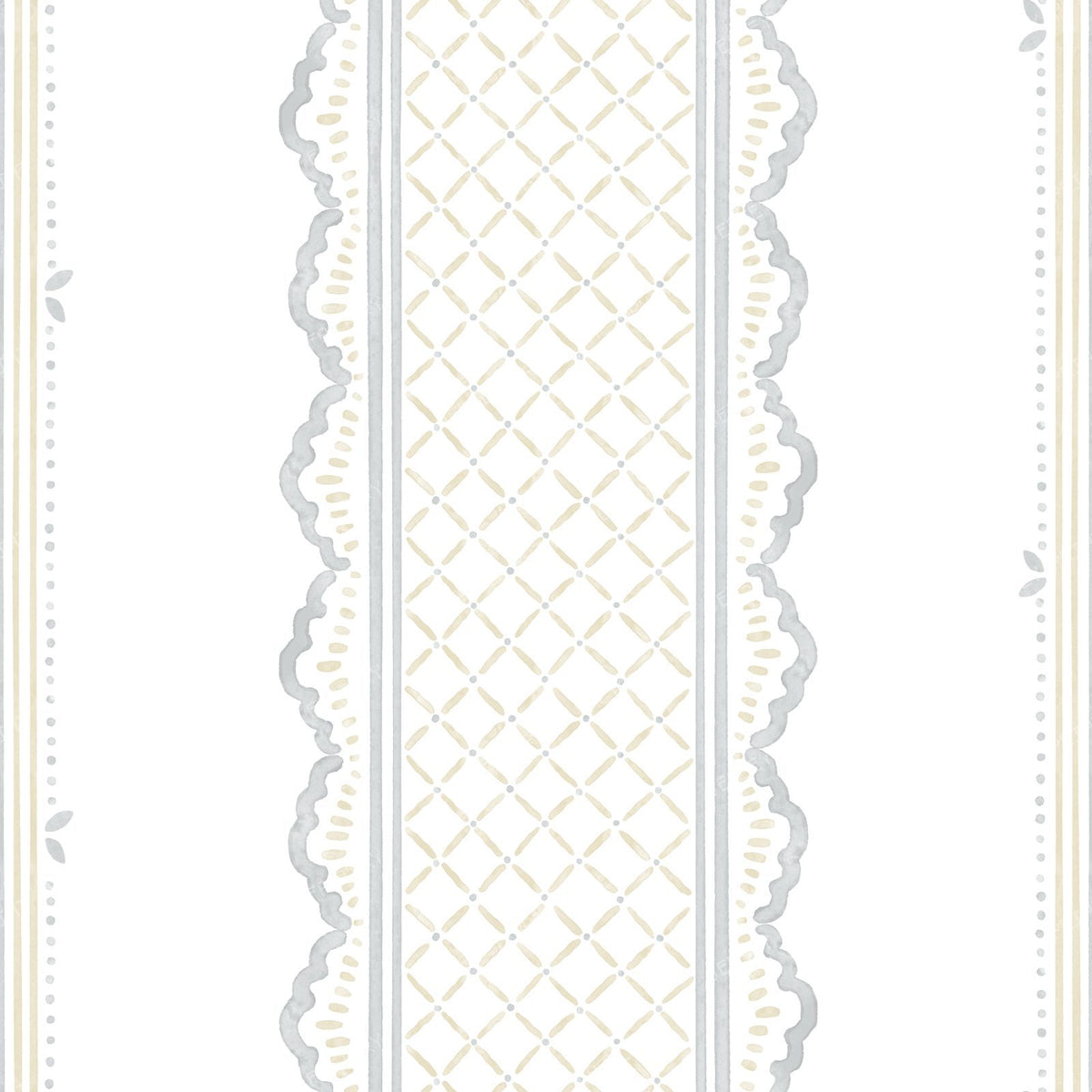 Lace Stripe Lattice French Country Cottage - Yellow Gray and White