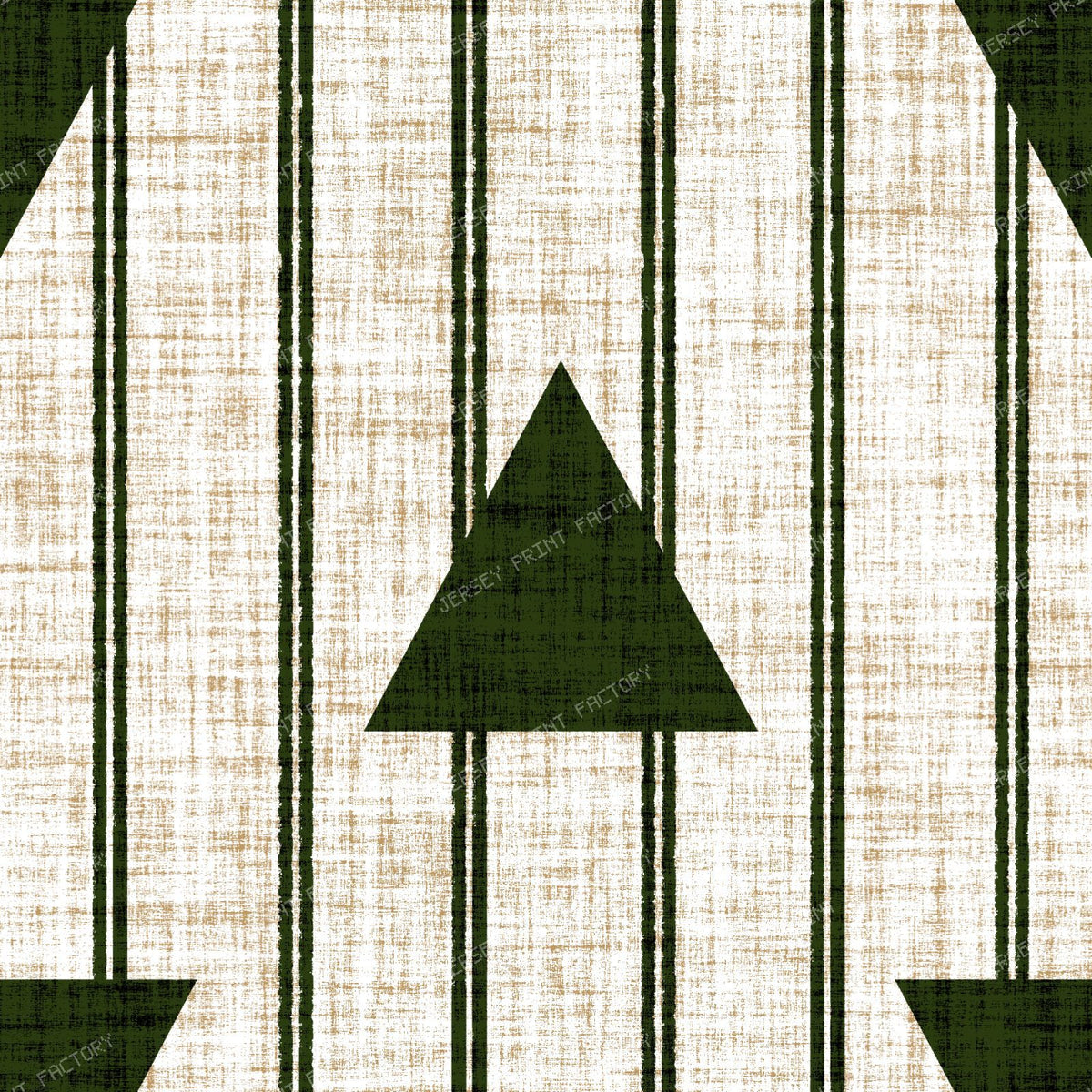 Christmas Arrow Stripe in Cream Linen Texture — Forest green