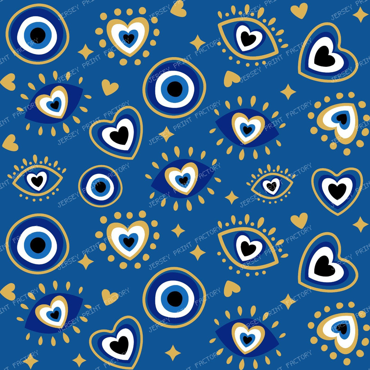 Evil Eye Pattern, Turkish Eye, Mati, Nazar, Hearts, Blue, Gold — Blue 4