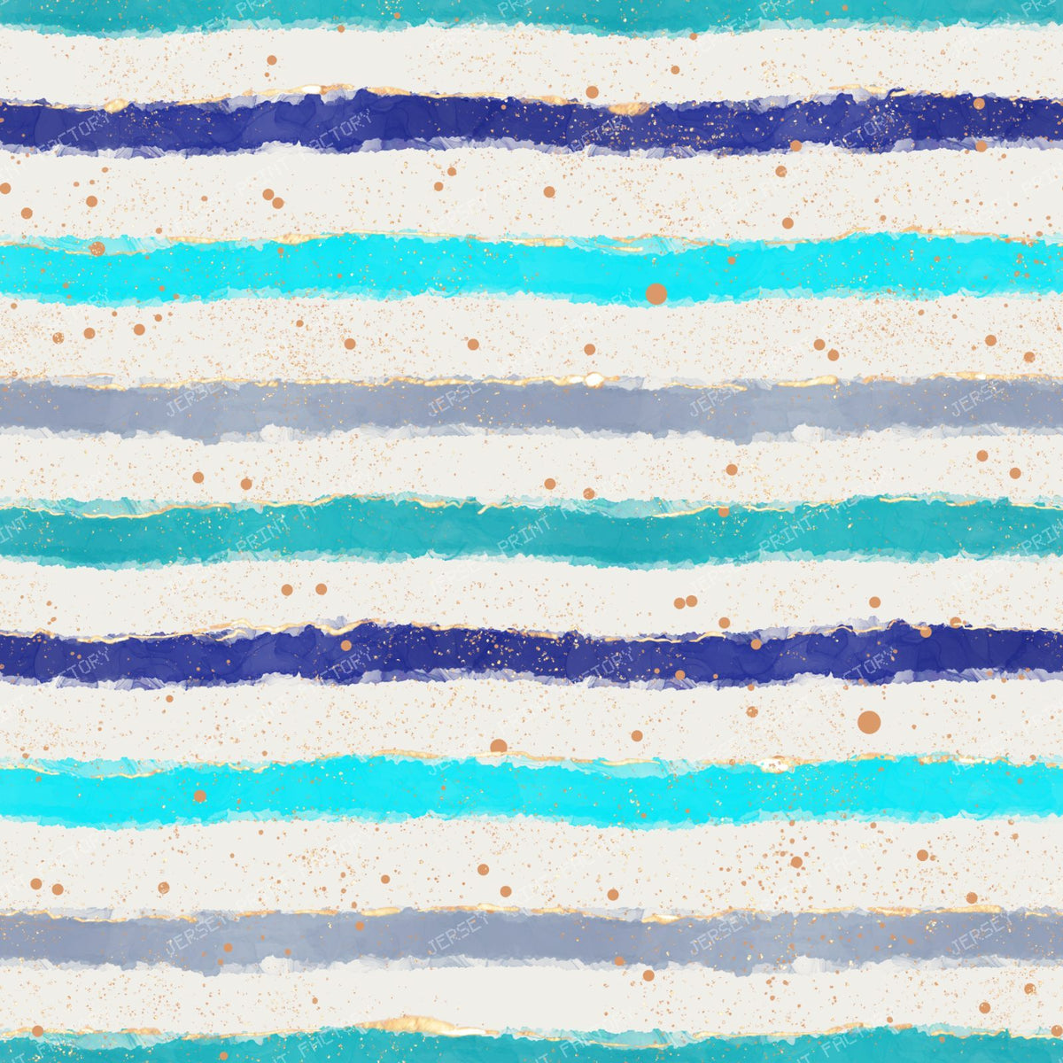 Deep Ocean Stripes Watercolor Brushstroke Waves with Gold Speckles — White