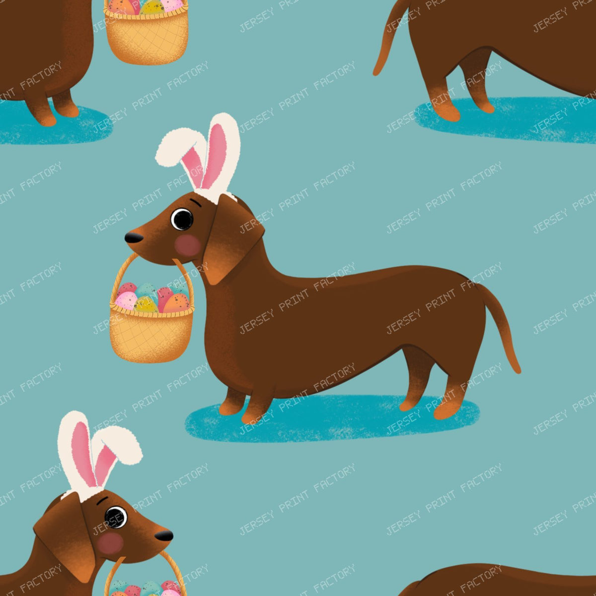 Easter Sausage dog bunny, dachshund with easter basket - Purple — Light Teal