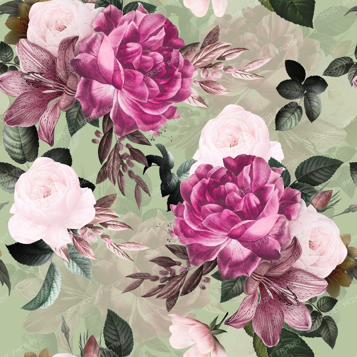 Burgundy Blush Roses – Vintage Victorian Grandmillennial Maximalist Romance - Green