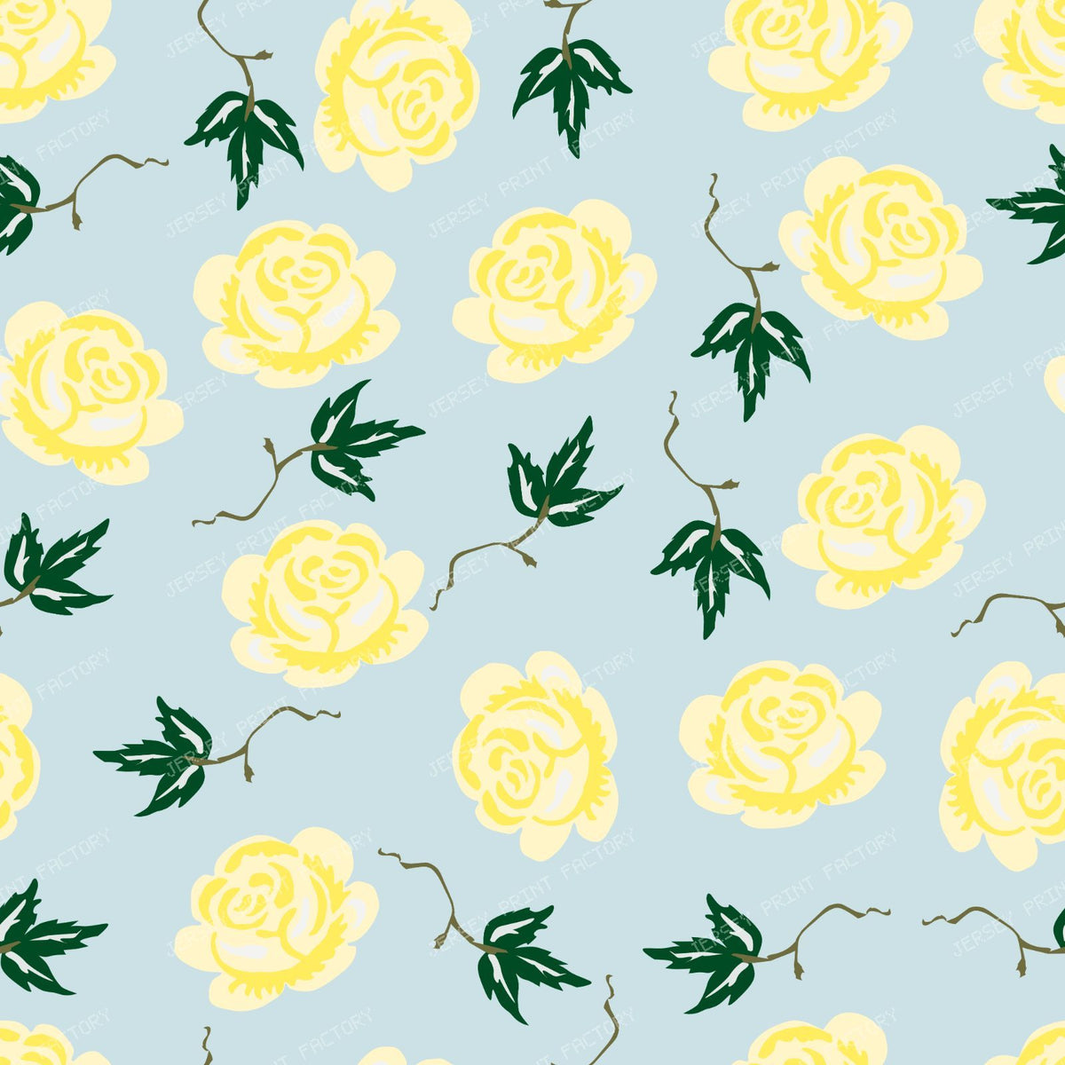 Blue Roses, Blue Flowers, Floral Pattern, Leaves, Boho — Yellow 2