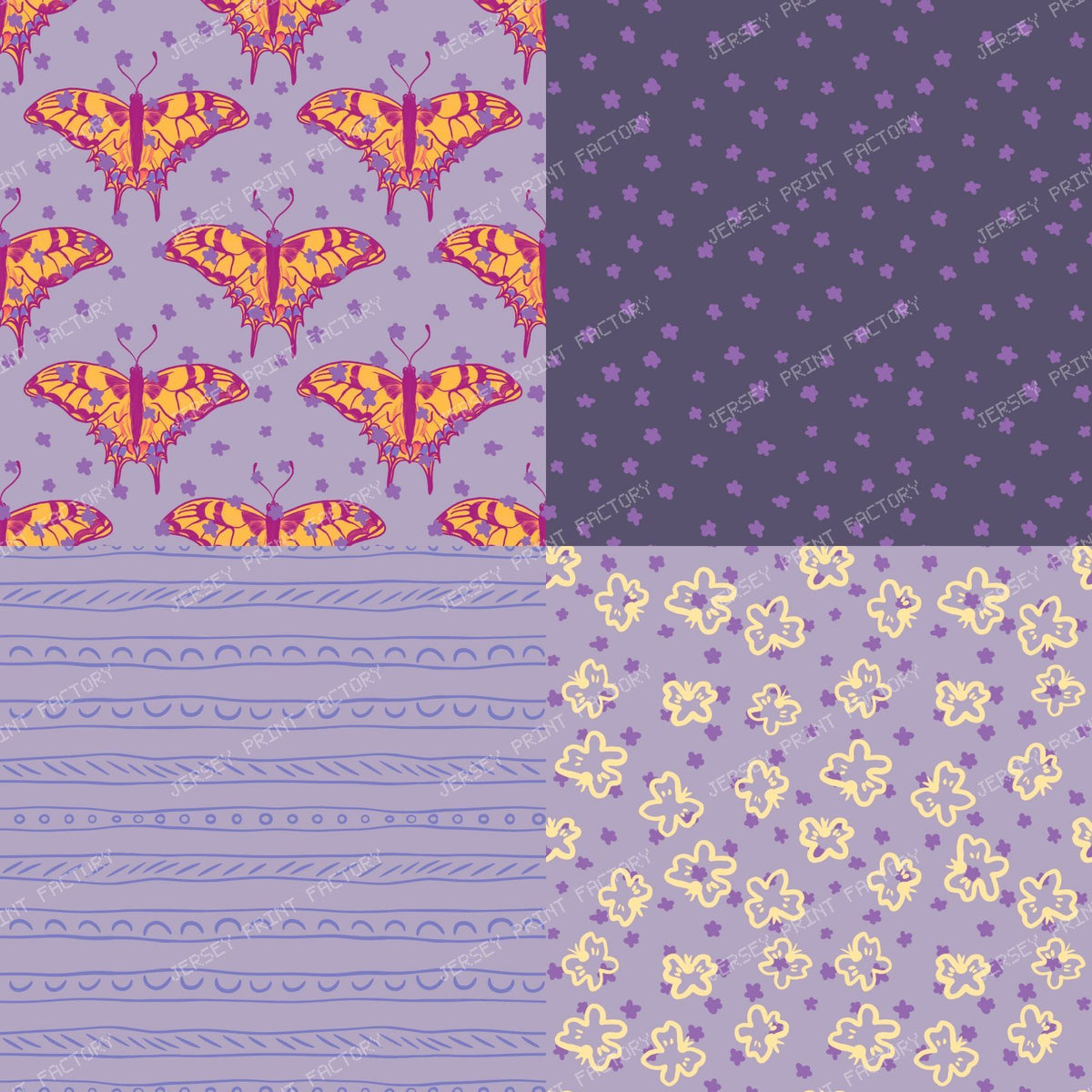 Ocean Blue Butterfly Cheater Quilt Patchwork — Dusty violet