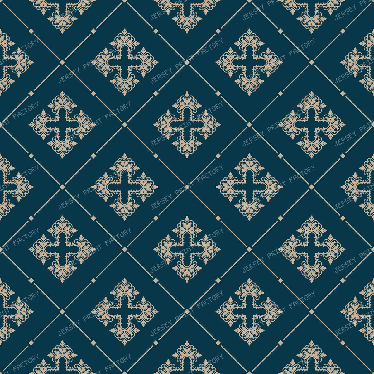 Black And White Damask, French Damask, Baroque Pattern — Navy Blue 3
