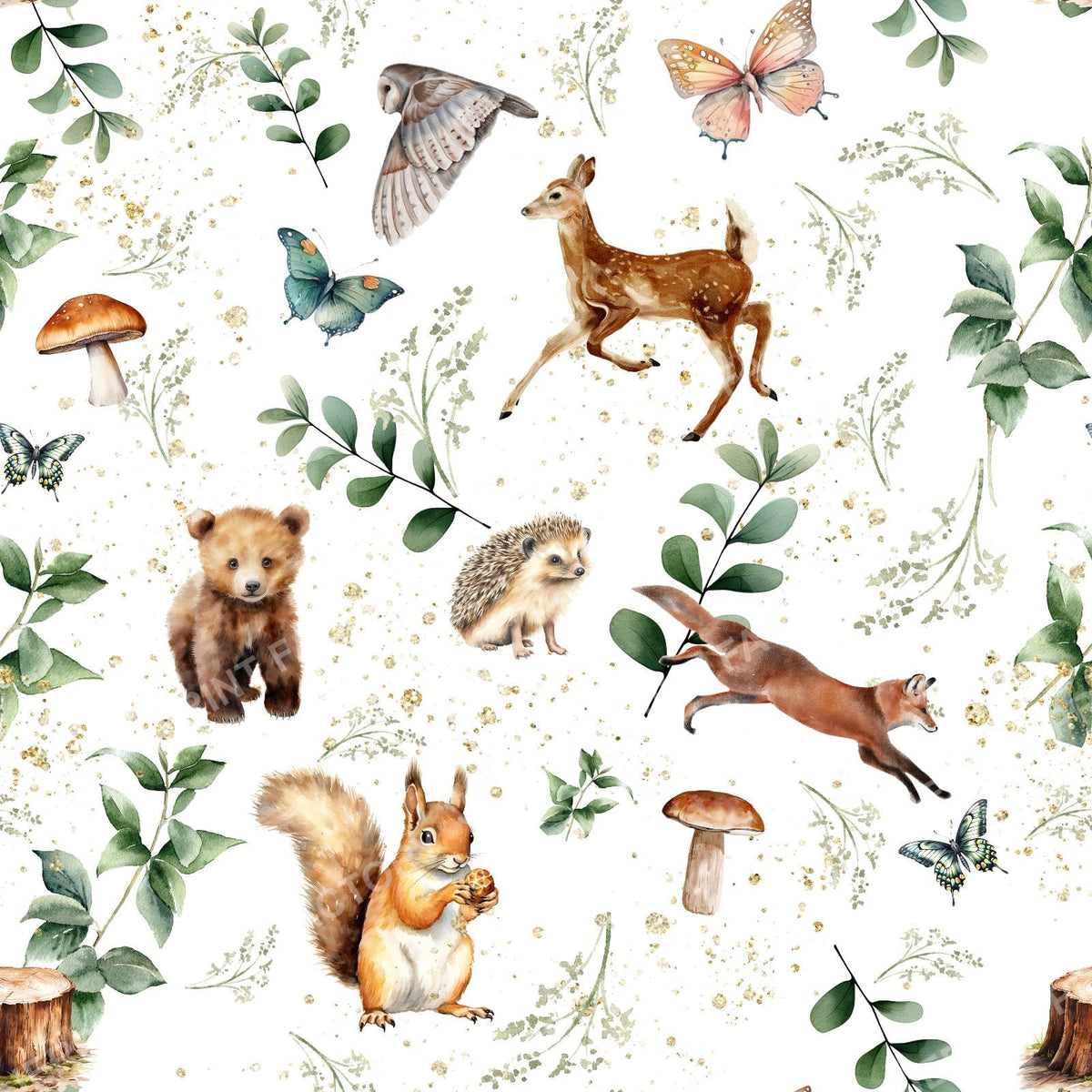 Watercolor woodland animals and forest elements