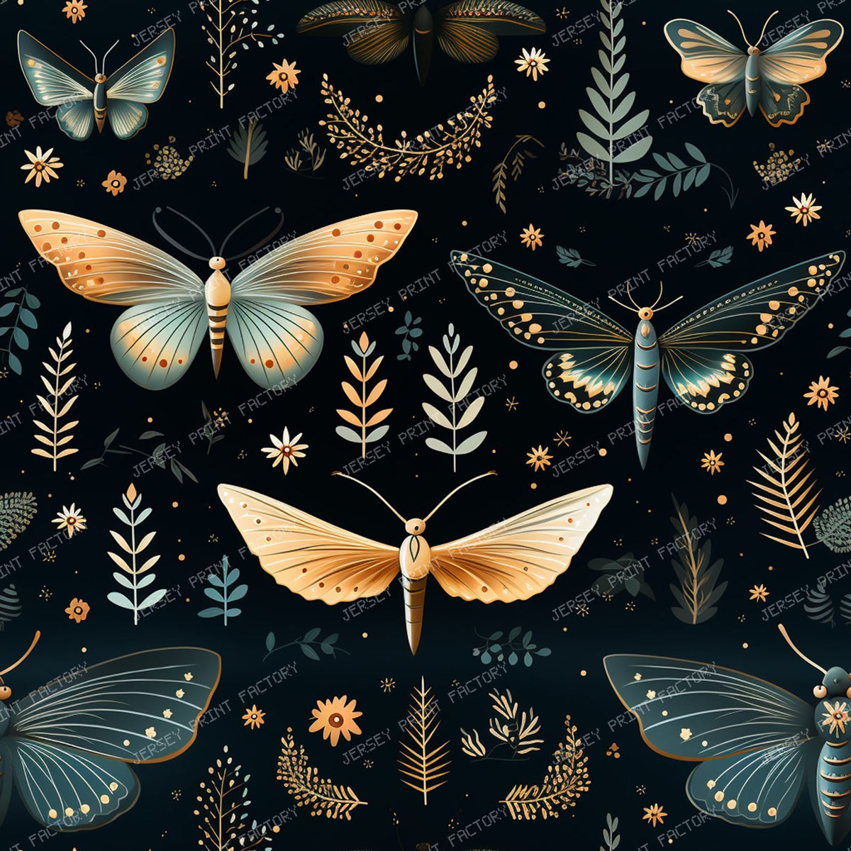 Halloween Style Pattern With Moths and leaves