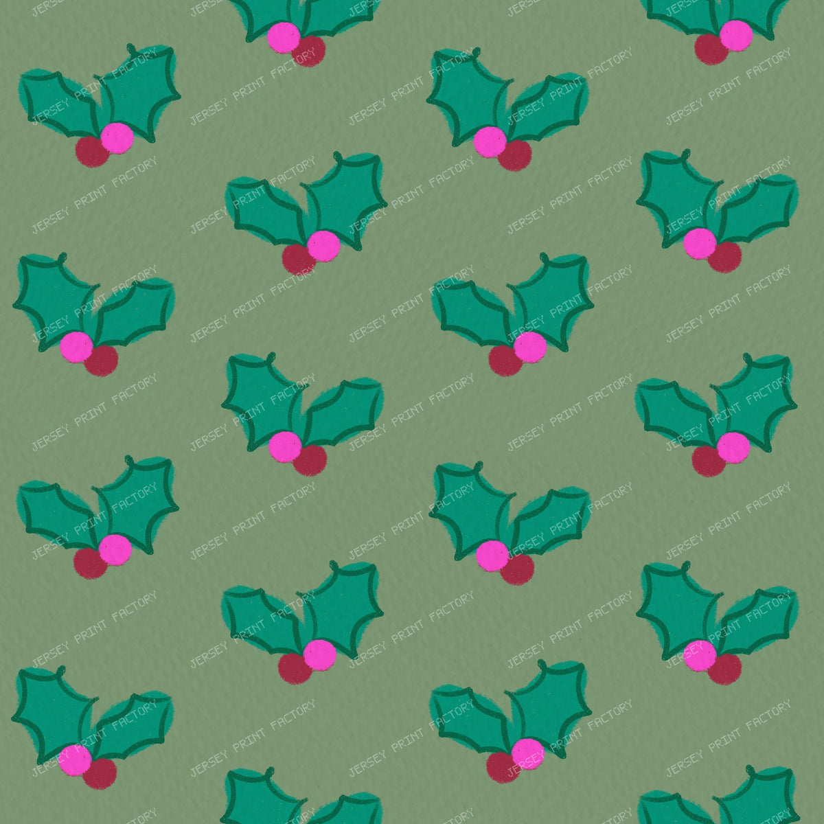 Christmas Holly on Purple — Muted Green2