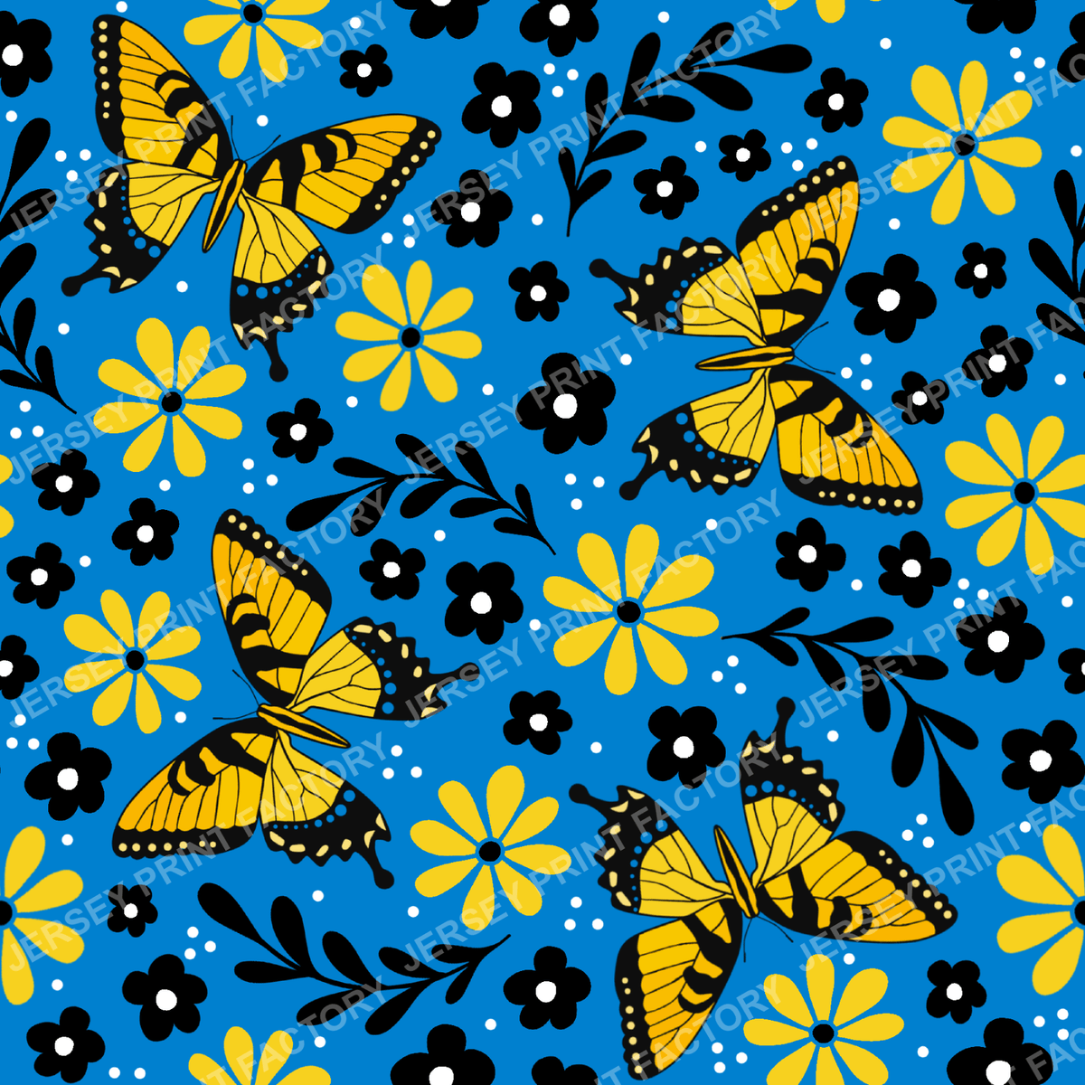 Yellow Tiger Swallowtail Butterfly Floral in Blue