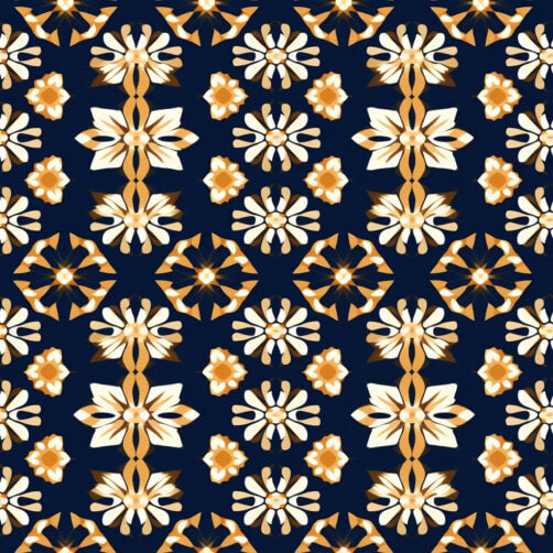 Navy Gold Ethnic Floral Seamless Pattern