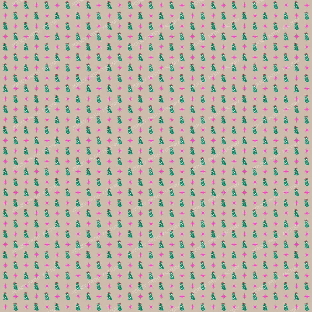 Whimsical Winter Mistletoe and Pink Stars on Beige