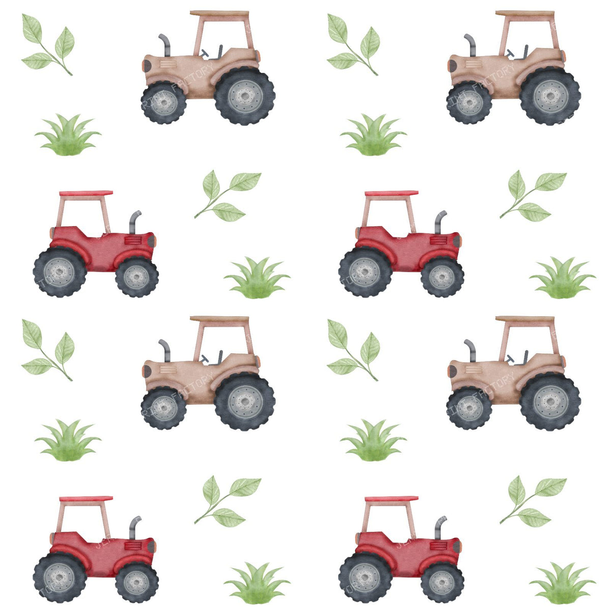 Red Tractor, Brown Tractor, Pattern Of Tractors, Farm, Leaves