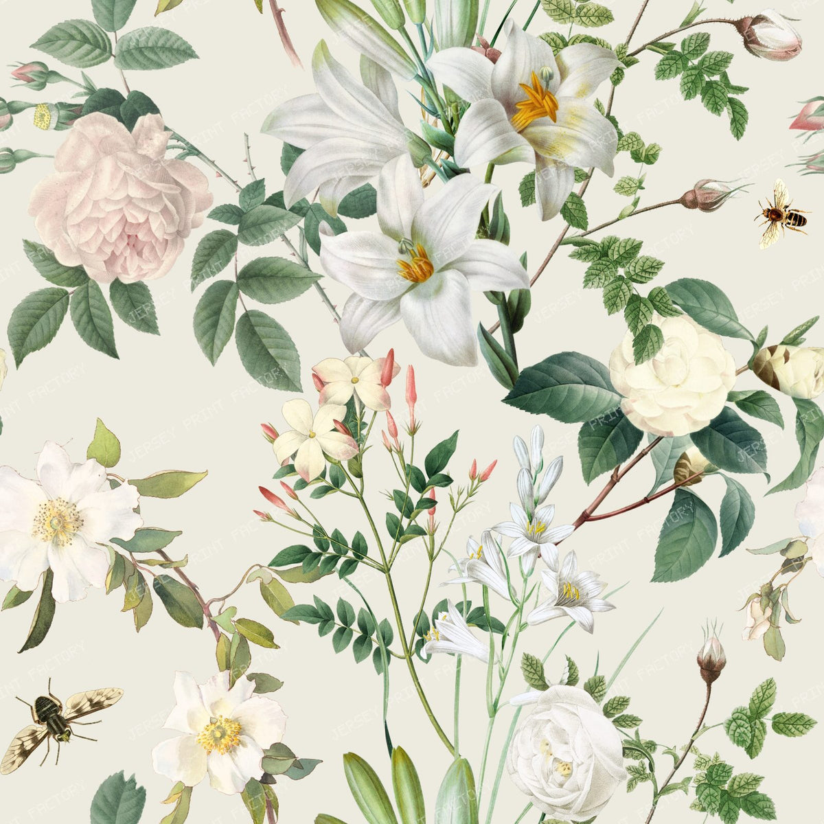 White Flowers Grandmillennial Floral Botanical Pattern
