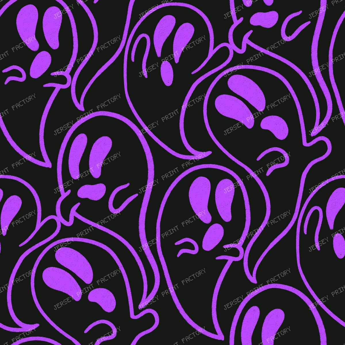 Sketchy Ghosts Witchy Purple on Black Halloween