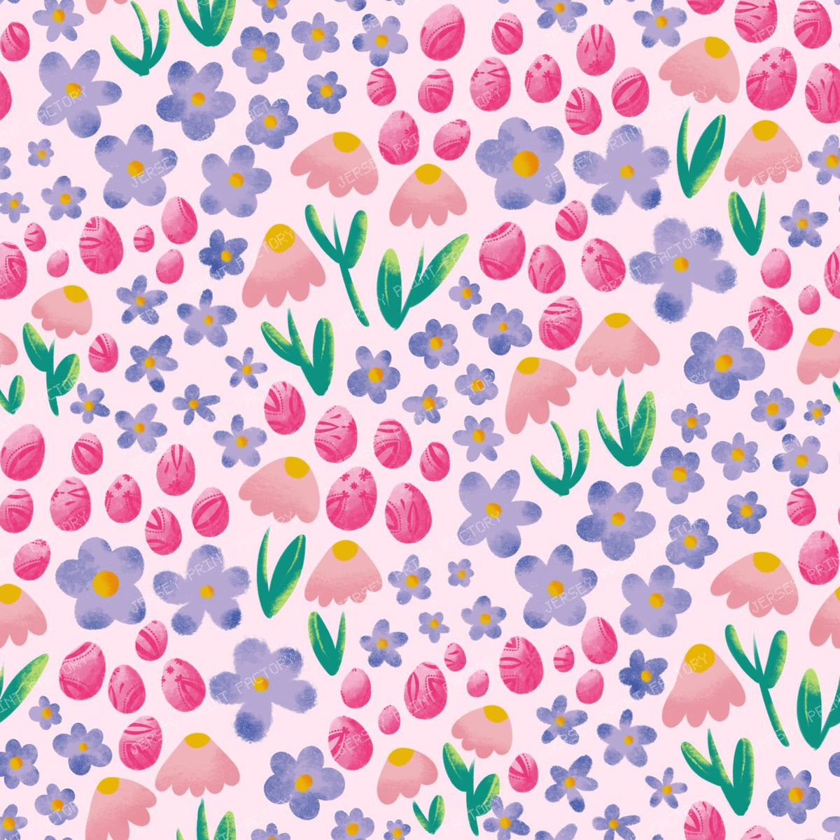 Ditsy Floral and Easter Eggs - Bright on Turquoise — Pastel on Pink