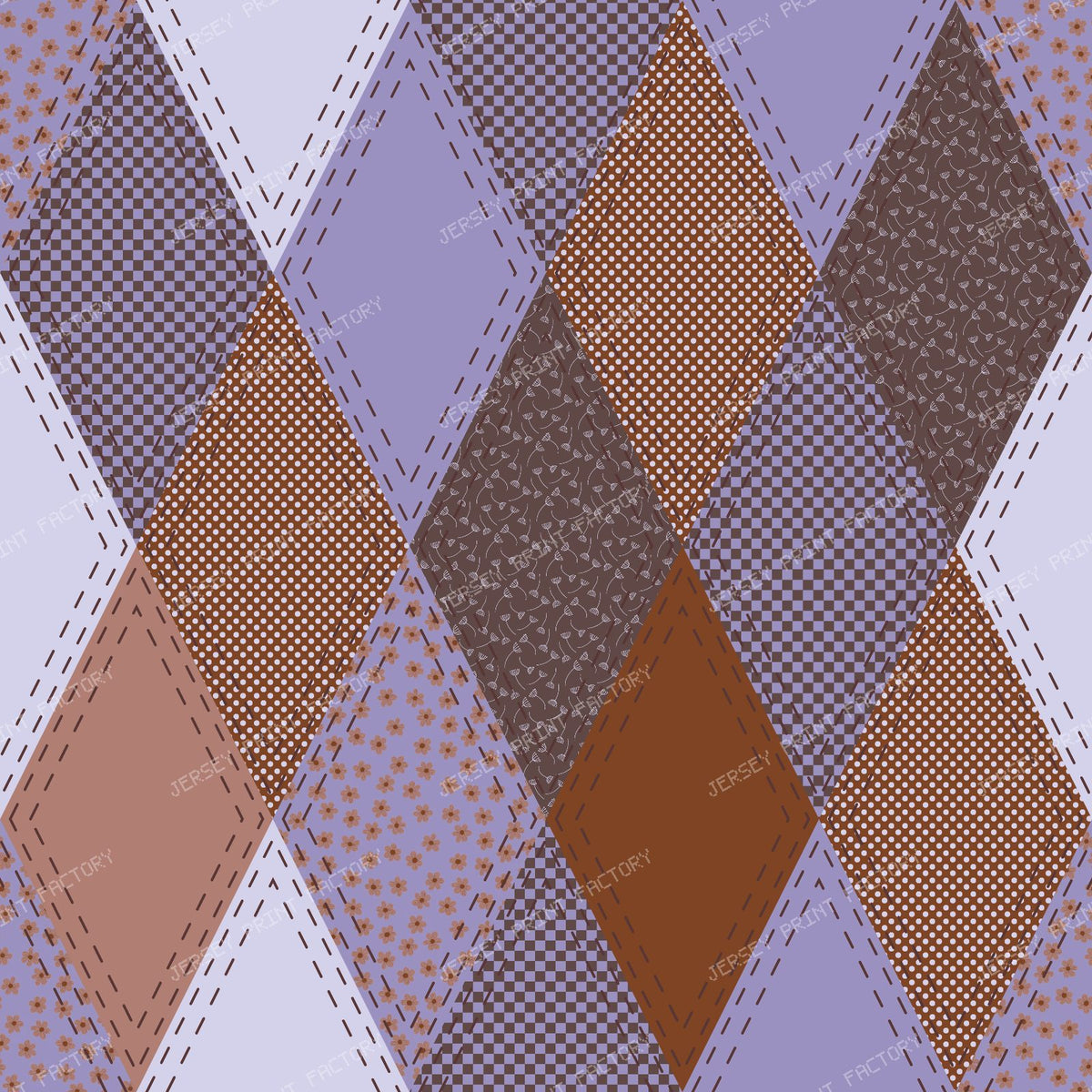 Folk Art Patchwork Floral Applique Pattern multi purple