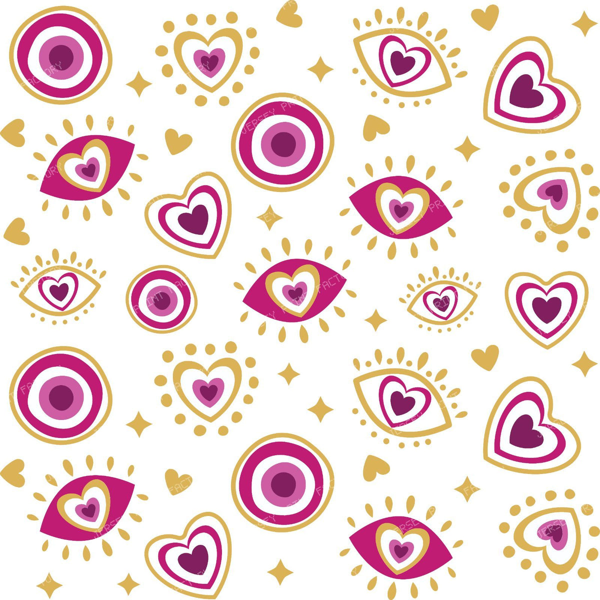 Evil Eye Pattern, Turkish Eye, Mati, Nazar, Hearts, Blue, Gold — Pink 1
