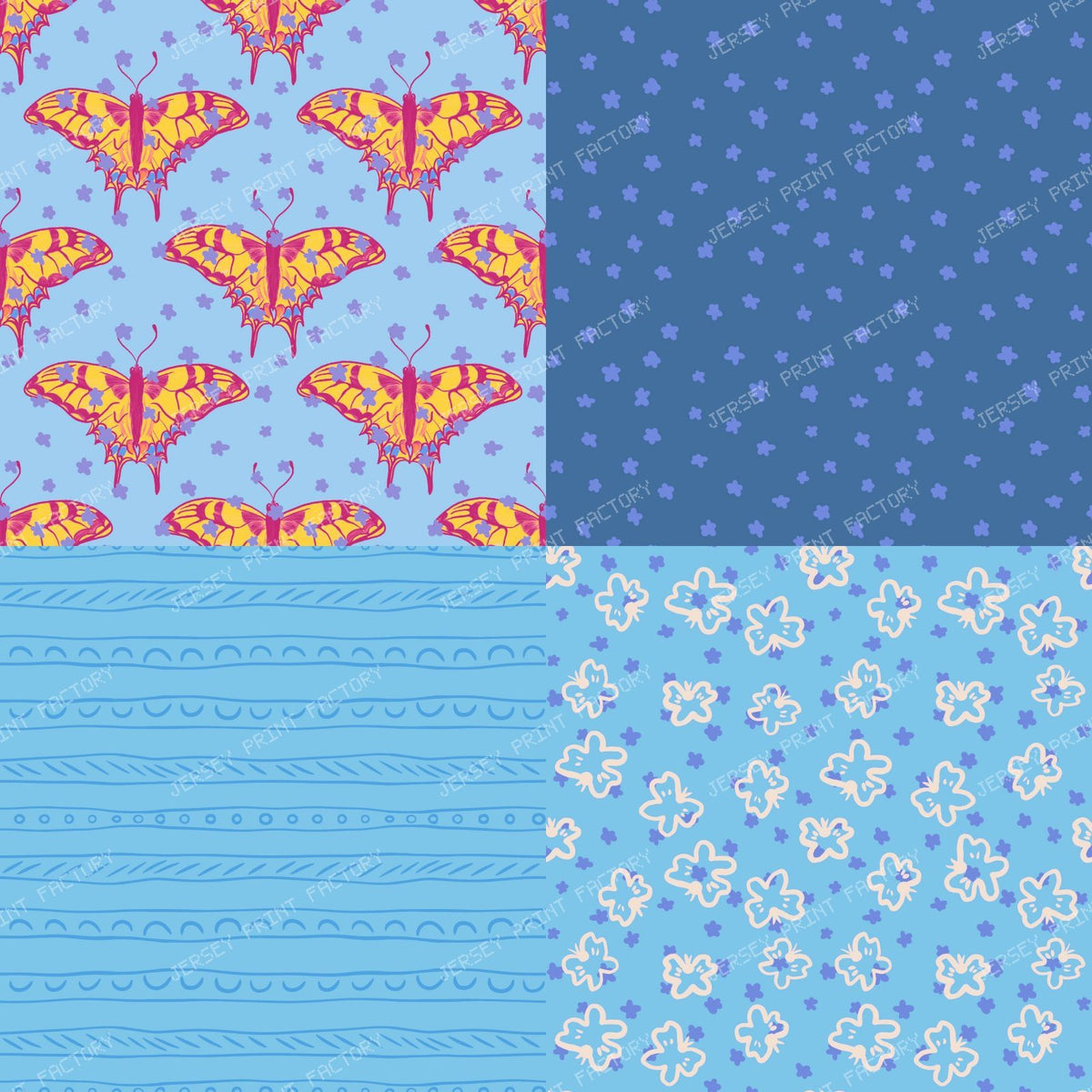 Ocean Blue Butterfly Cheater Quilt Patchwork