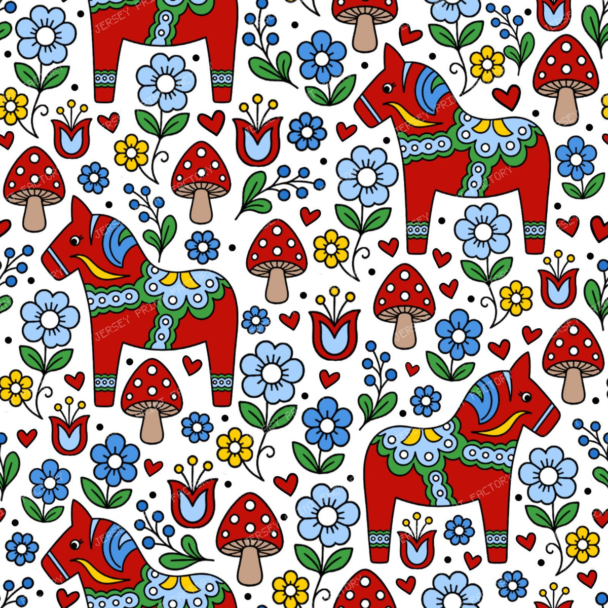Red Dala Horse Swedish Scandinavian Floral