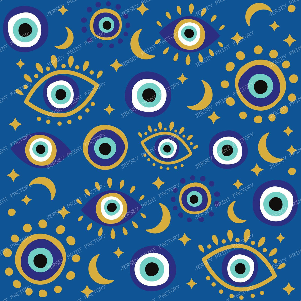 Evil Eye Pattern, Turkish Eye, Nazar, Mati, Mataki, Hamsa, Moon, Stars — Navy Blue