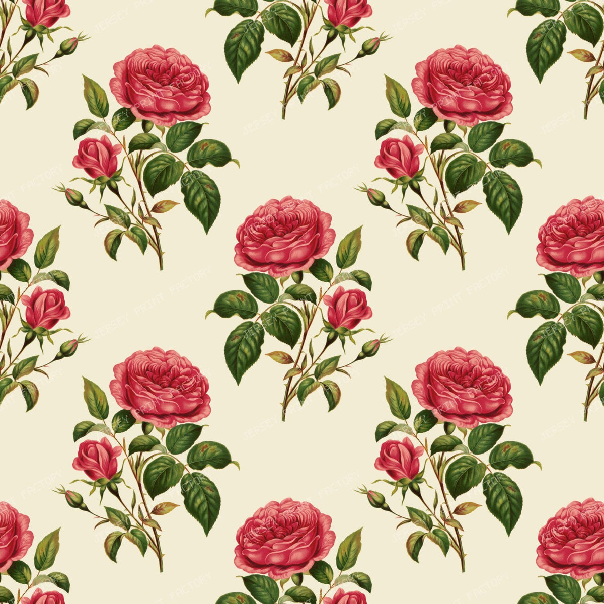 Red Roses, Red Flowers, Floral Pattern, Rosebud, Leaves — Beige