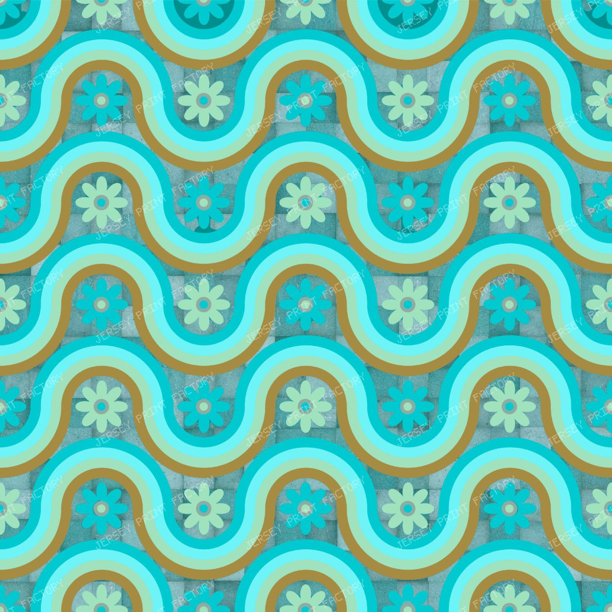Wavy Daisy Hills Stripes Up and Down U Checkered Background Seafoam Teal