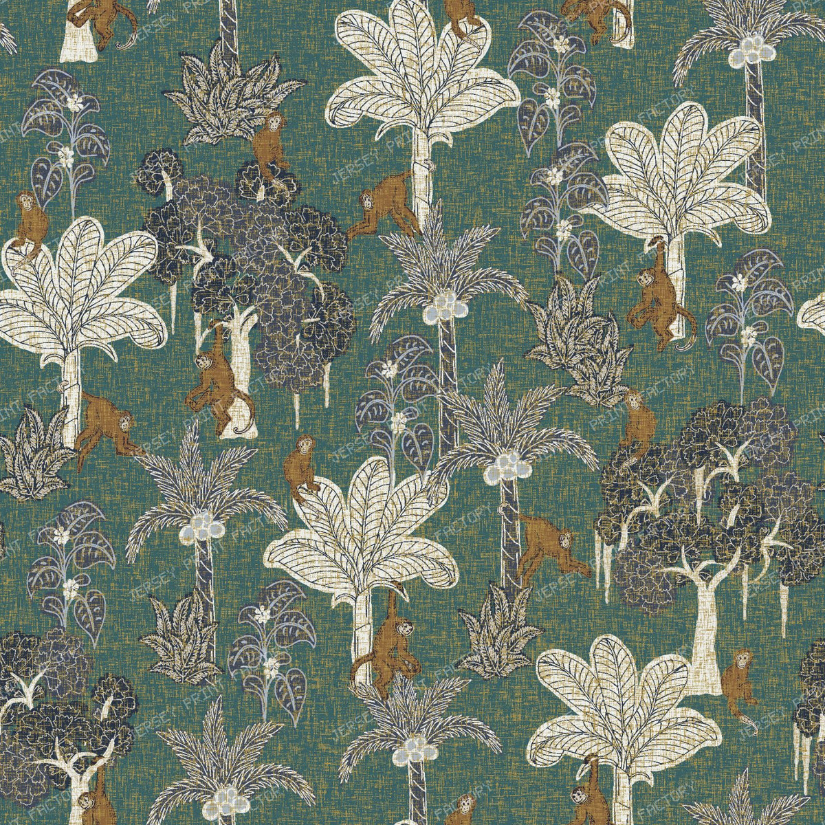 Tropical Monkey Palm Tree Botanical — Teal