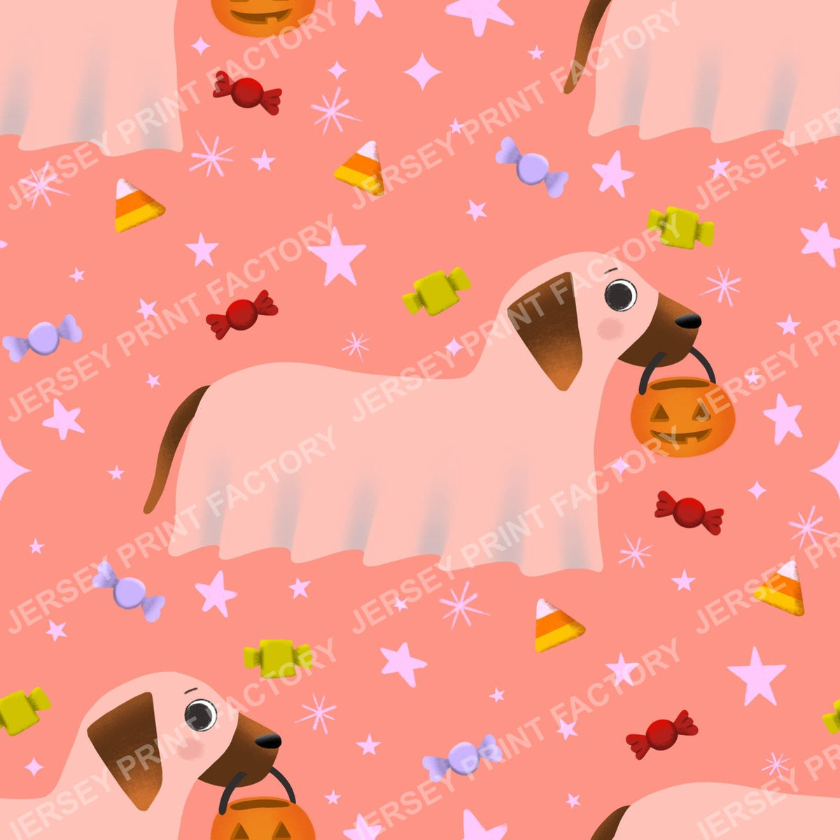 Trick Or Treat Dachshund Dog Halloweenie – Sheer Ghost On Peach
