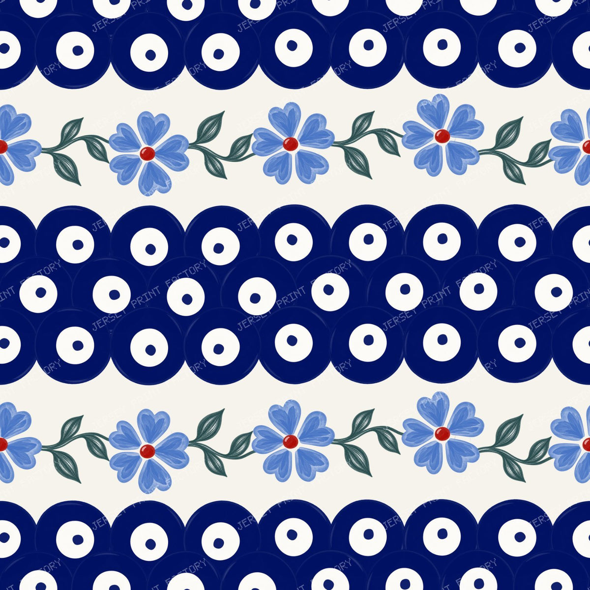 Polish Pottery Forget Me Knot Floral With Mosquito Polkadots On Stoneware Ivory