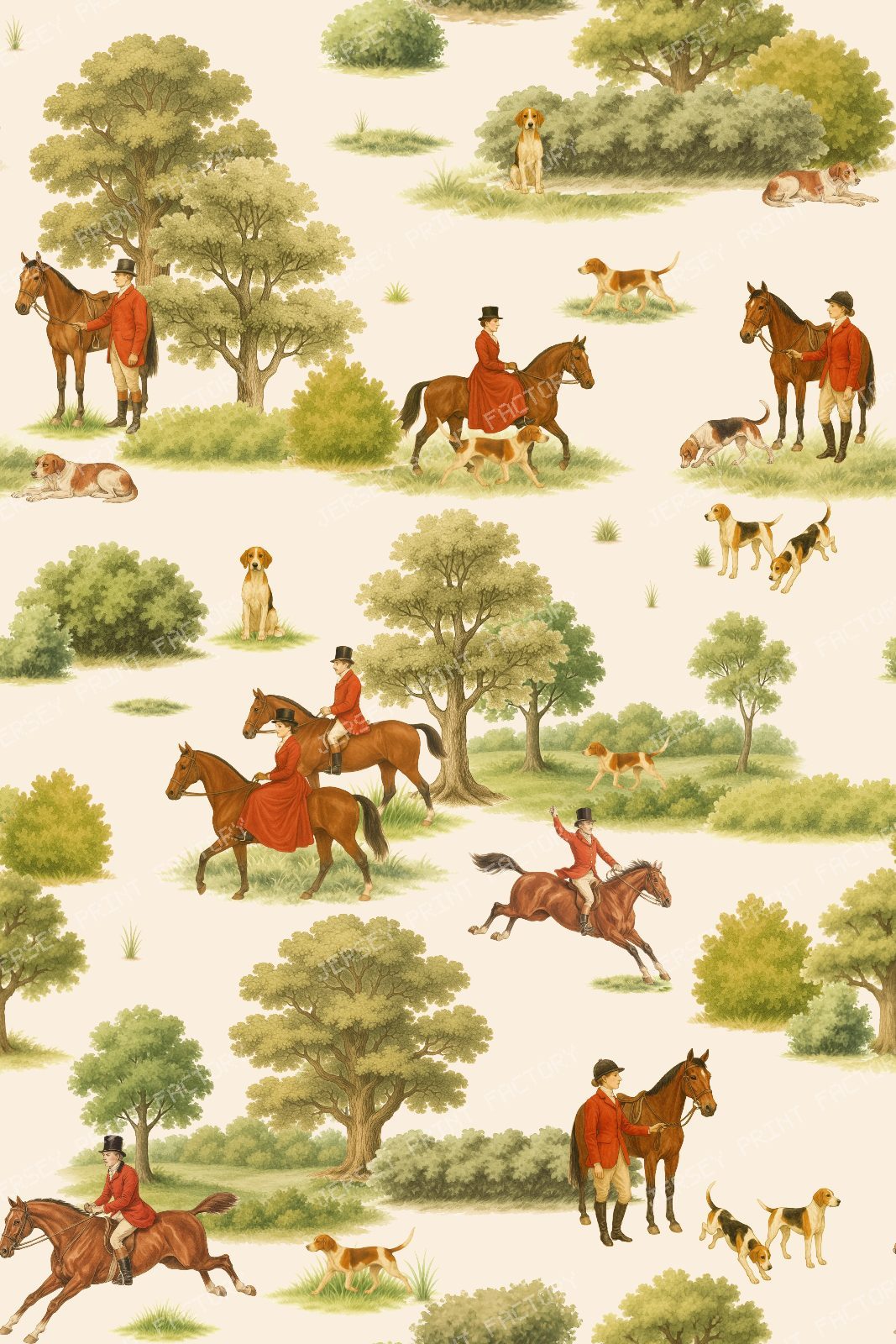 Vintage English Countryside Fox Hunt with Equestrian Riders, Hounds and Horses - White — Sand