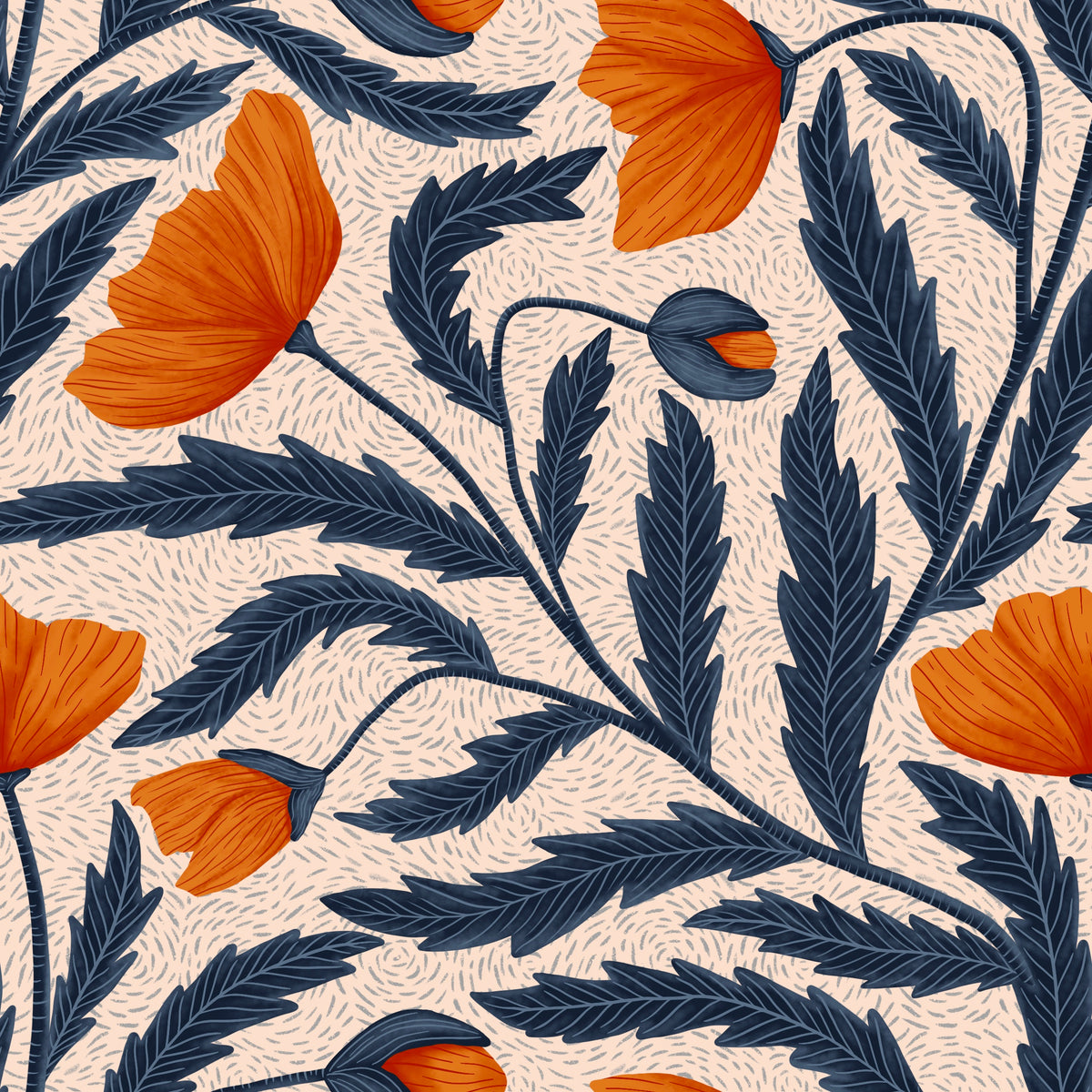 Poppy Flower Orange And Blue