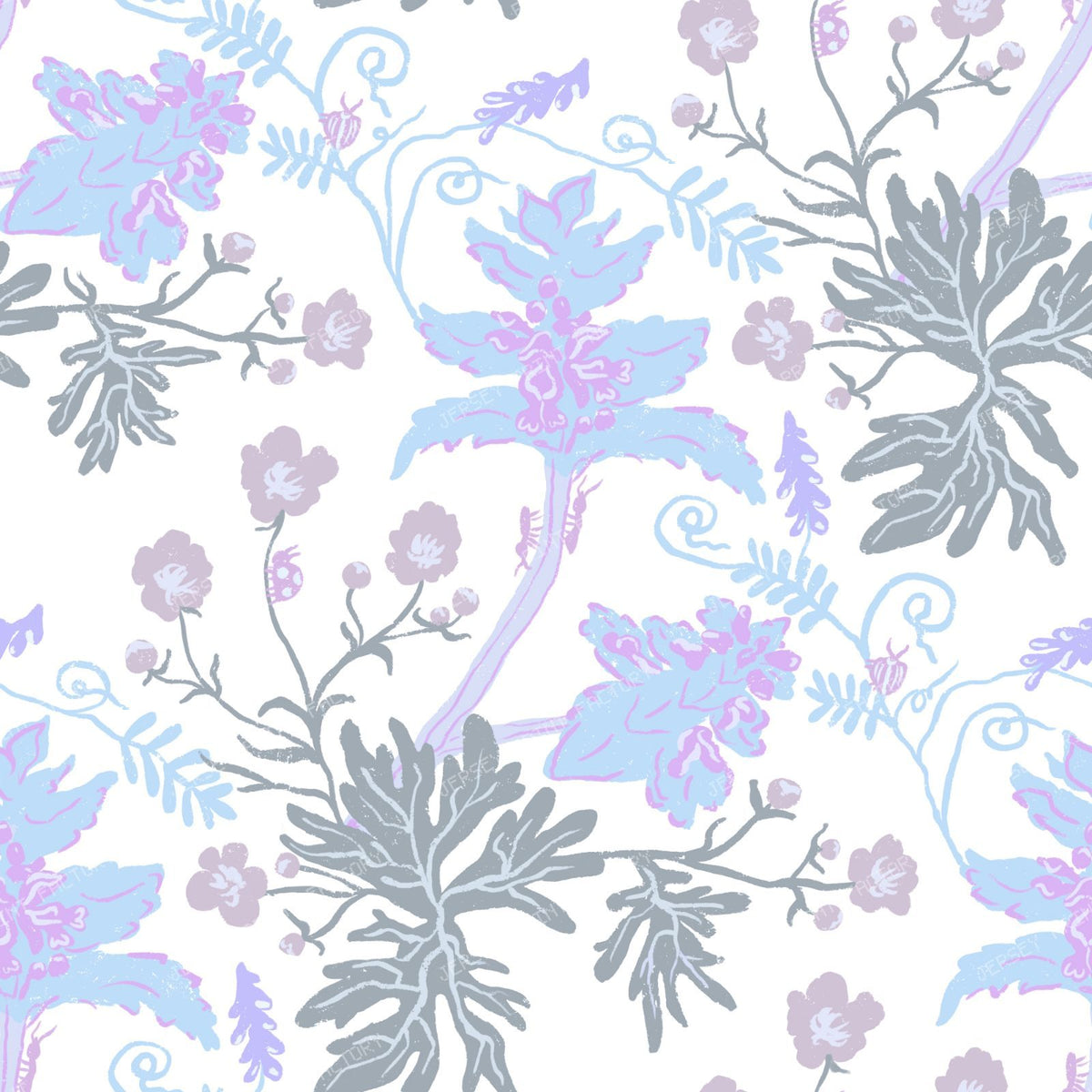 Alpine meadow floral botanical — cool blue