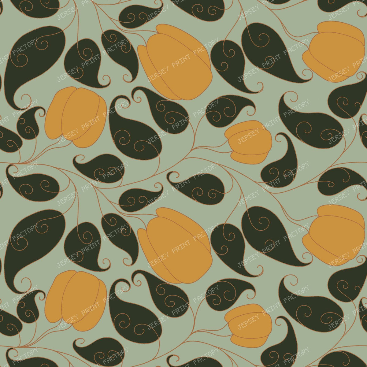 Scrolling Pumpkin Vine Fall Botanical/ Old Harves Lane Sage and Goldenrod