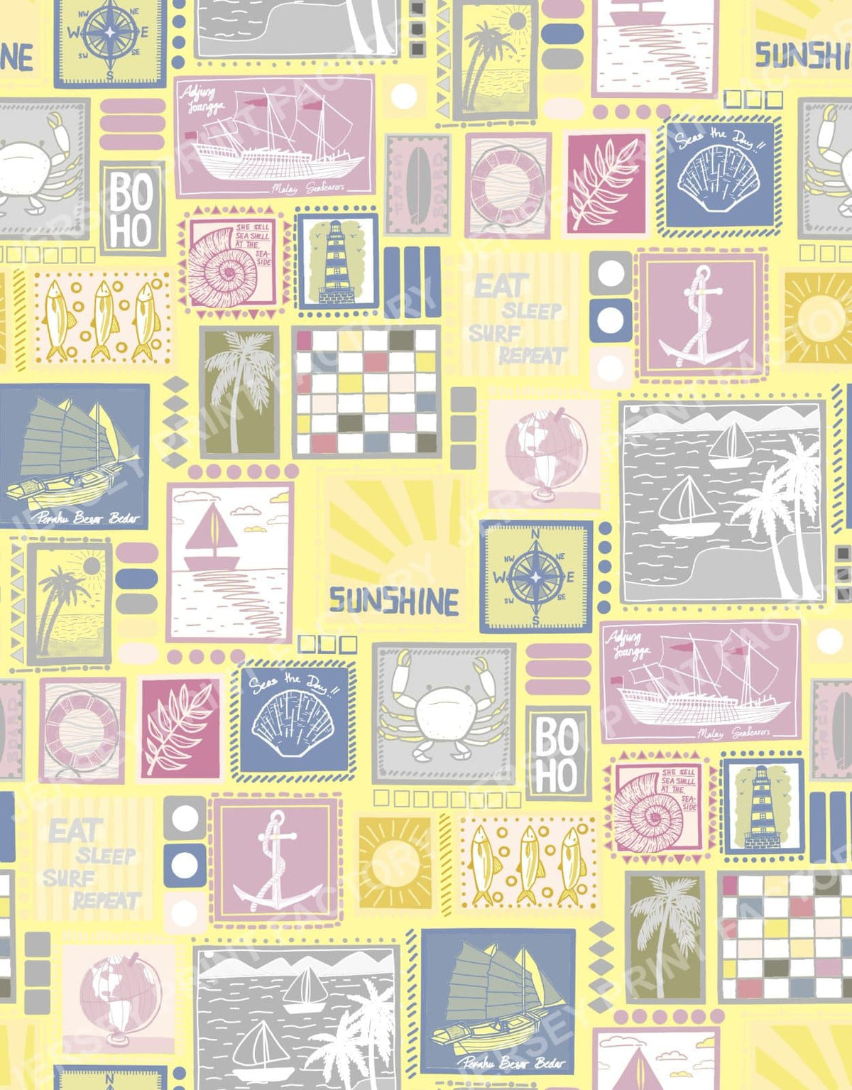 Modern Mid Century Oceanic Nautical in Yellow