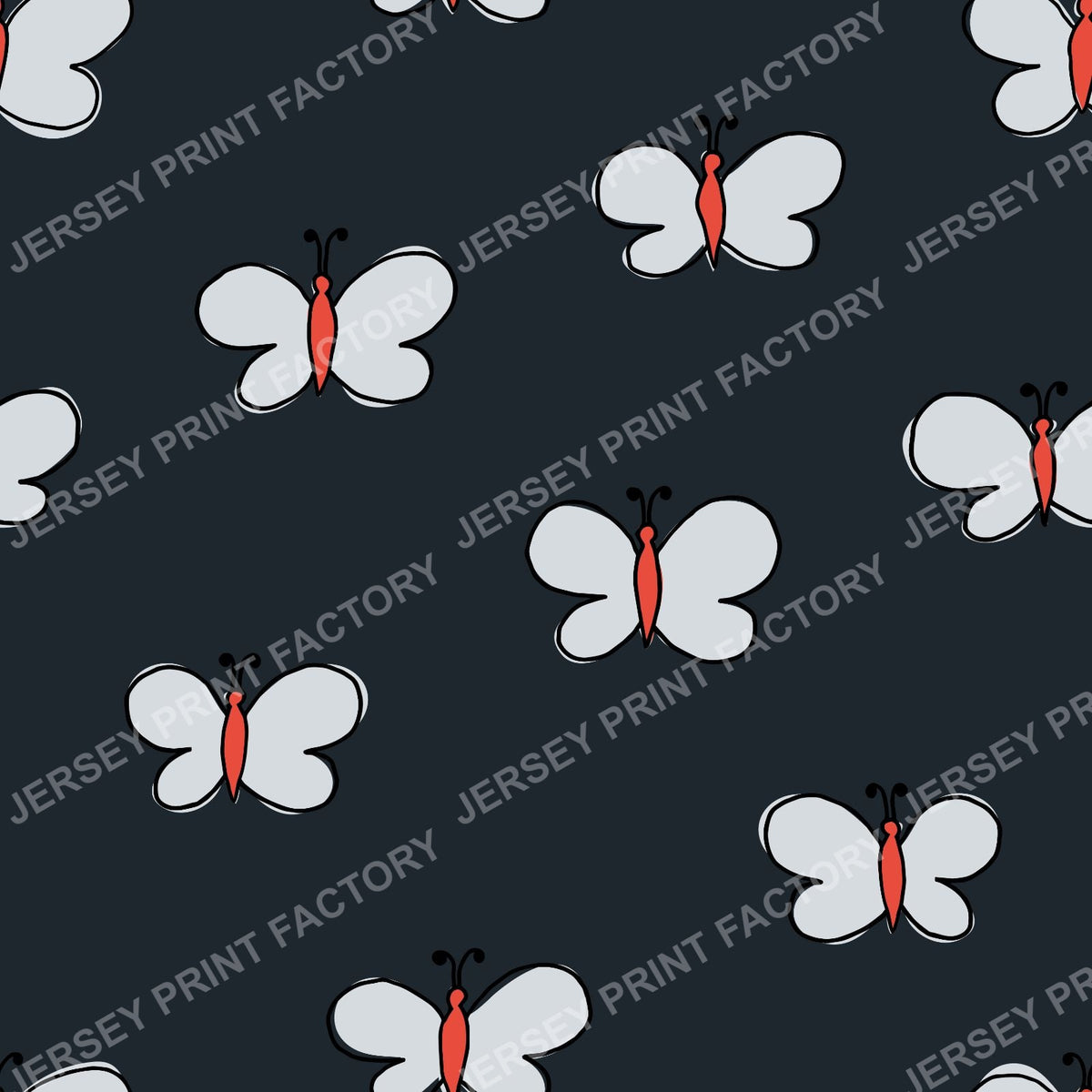 Retro Folk Art Butterflies Charcoal Grey