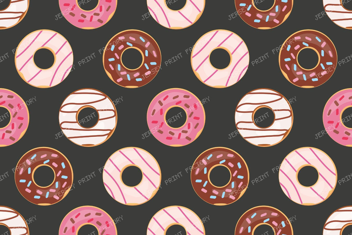 Donut Pattern, Pink Donuts, Brown Donuts, White Donuts, Sprinkles — Black