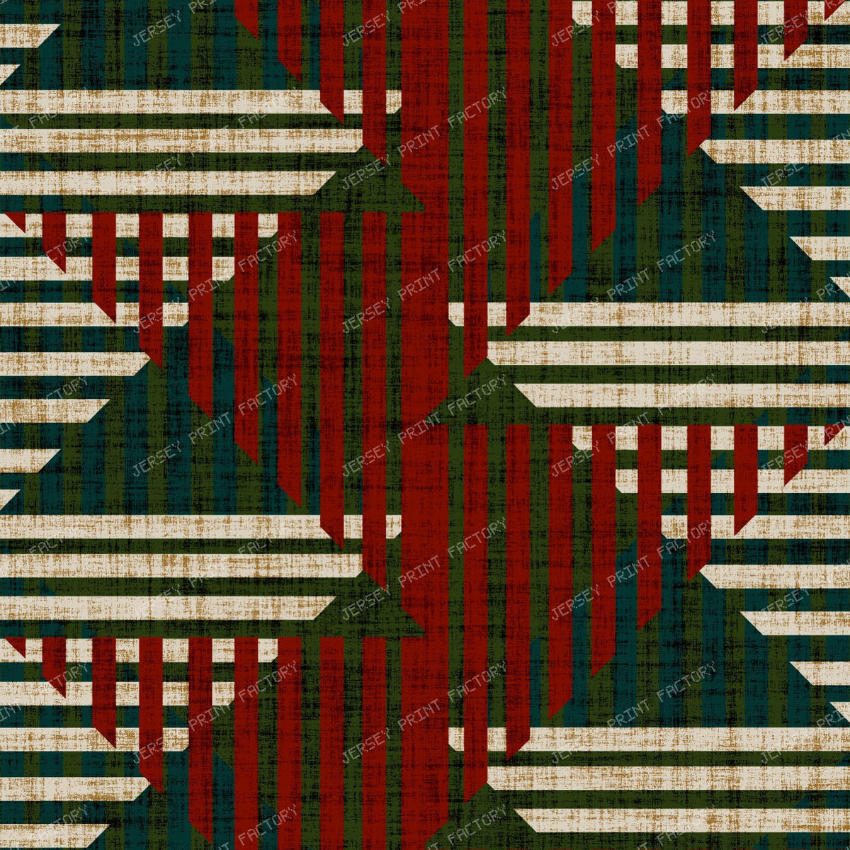 Maximalist Christmas Geometric Weave in Red and Green — beige