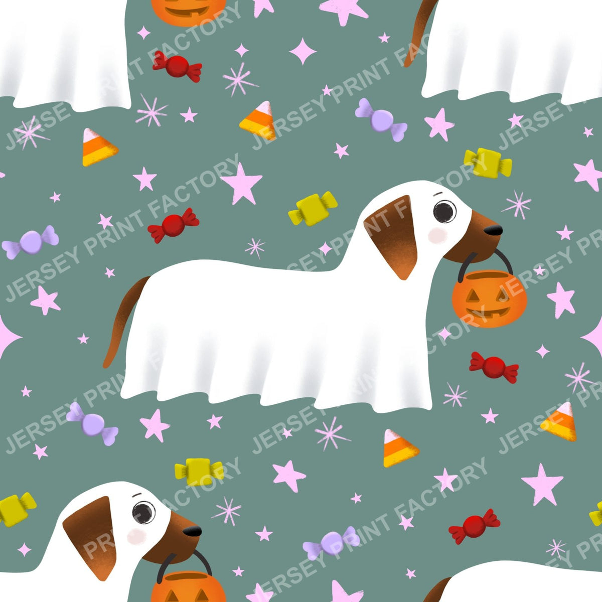 Trick Or Treat Dachshund Dog Halloweenie – Candy Toss On Dusty Teal