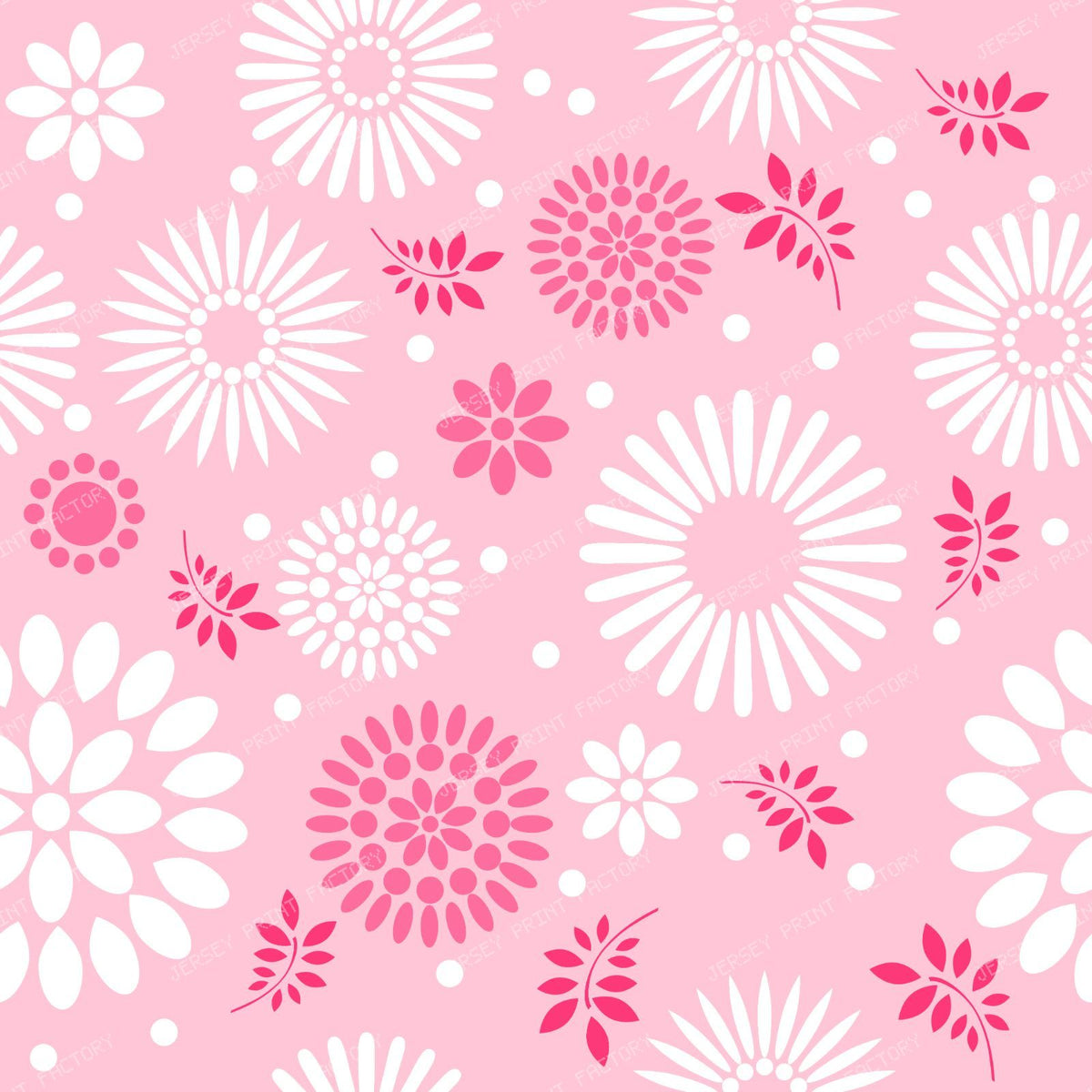 Colorful Flowers, Retro Flowers, Leaves, Dots, Floral Pattern — Pink