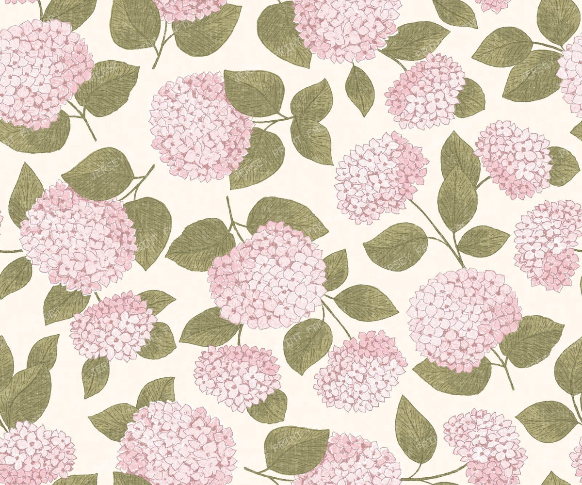 Hydrangea Floral Grandmillennial Cottage - Lilac on Creamy White — Pink and Green
