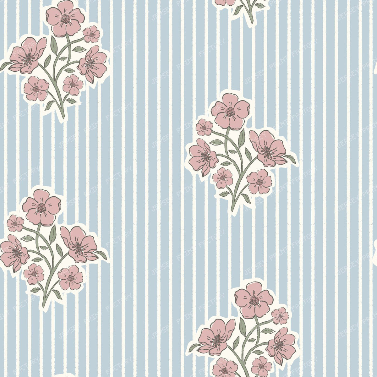Block Print Florals & Preppy Stripes. Grandmillennial Farmhouse in blue and pink